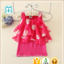 Venda quente 2017 barato crianças vestidos de verão do bebê meninas rosa adorável dot flower party dress para crianças chiffion roupas sem mangas